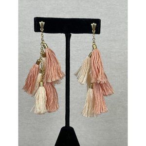 Pink/Cream Tassel Dangle Earrings